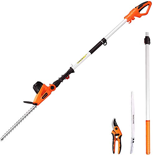 GARCARE Corded Pole Hedge Trimmer - 3 in 1 Extendable Long...