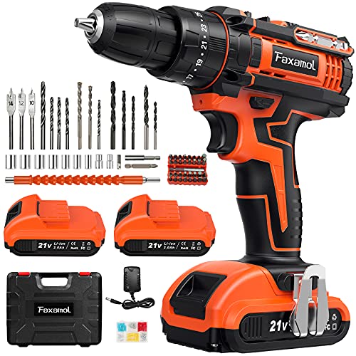Faxamol Cordless Drill Driver 21V, Combi Drill 120PCS with 2...
