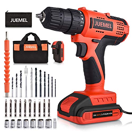Cordless Drill with 2 Batteries, JUEMEL 20V Power Drill,...