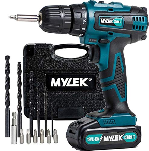 MYLEK 18V Cordless Drill Driver, 1300 mAh Li-Ion battery...