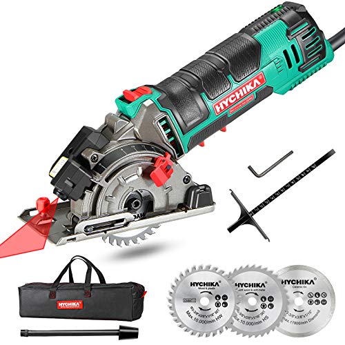 Mini Circular Saw, HYCHIKA Circular Saw with 3 Saw Blades,...
