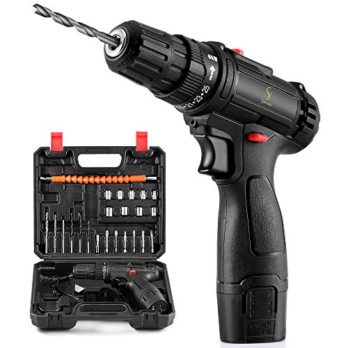 Cordless Drill Driver, 26PCS Combi Drill Set with Built-in...